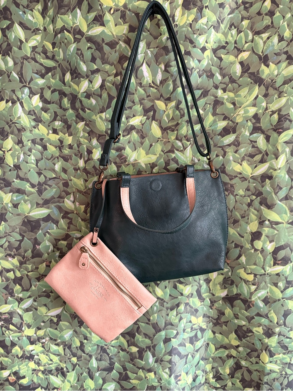 G.H. Bass & Co. Hunter Green and Tan Two-Tone Women's Tote with Attached Pouch